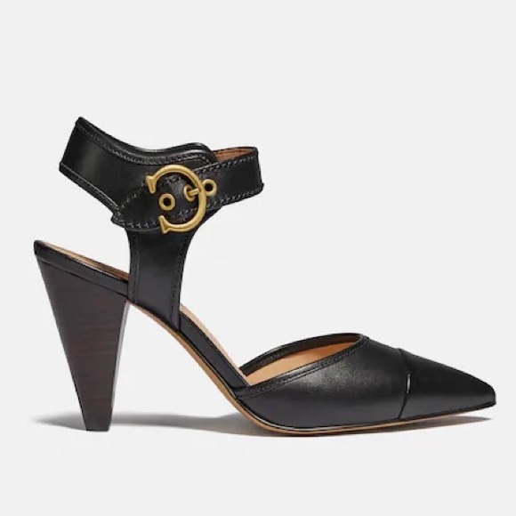 Coach Shoes - Coach Wren Pumps Black Leather Heels Ankle Strap 8.5